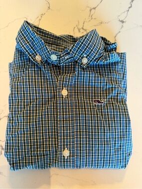 Vineyard Vines Blue and Green Plaid Button-Down Shirt